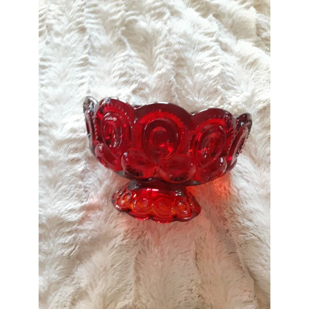 VTG LE Smith Moon And Stars Amberina Two Glass Goblets And 6 Candy Dish